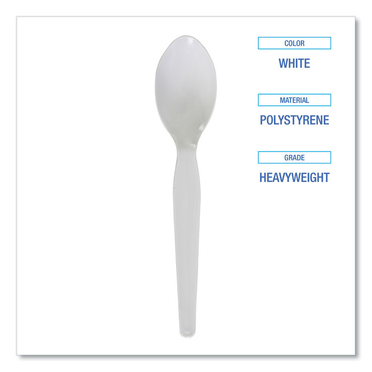 BOARDWALK SPOONHW Heavyweight Polystyrene Cutlery, Spoon, Plastic, White, 1,000/Carton