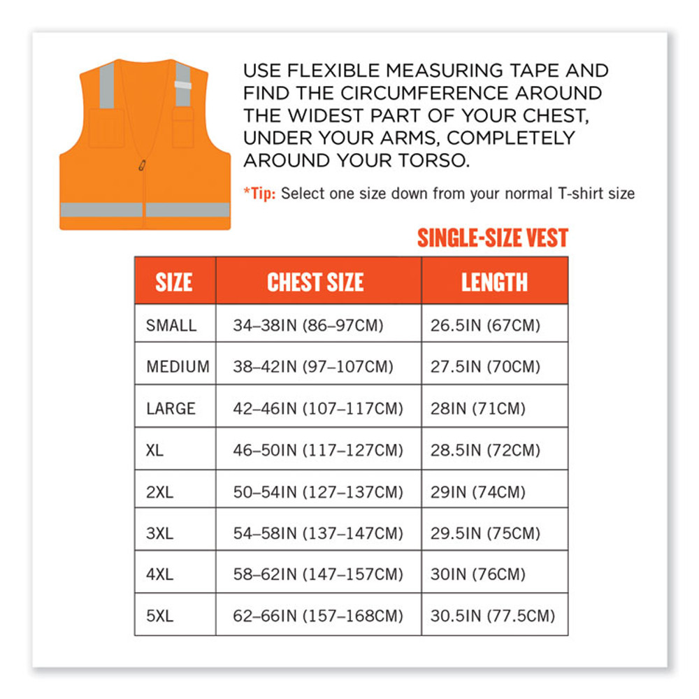 TENACIOUS HOLDINGS, INC. ergodyne® 24515 GloWear 8249Z-S Single Size Class 2 Economy Surveyors Zipper Vest, Polyester, X-Large, Orange