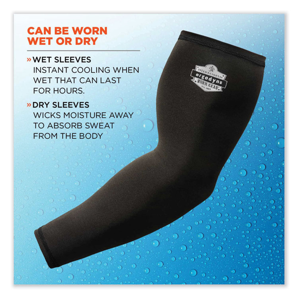 TENACIOUS HOLDINGS, INC. ergodyne® 12383 Chill-Its 6690 Performance Knit Cooling Arm Sleeve, Polyester/Spandex, Medium, Black, 2 Sleeves