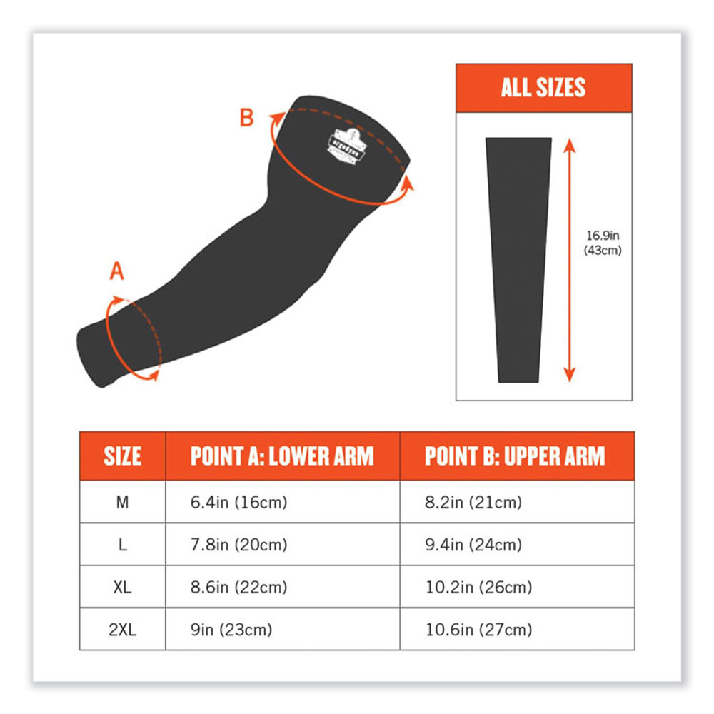 TENACIOUS HOLDINGS, INC. ergodyne® 12383 Chill-Its 6690 Performance Knit Cooling Arm Sleeve, Polyester/Spandex, Medium, Black, 2 Sleeves
