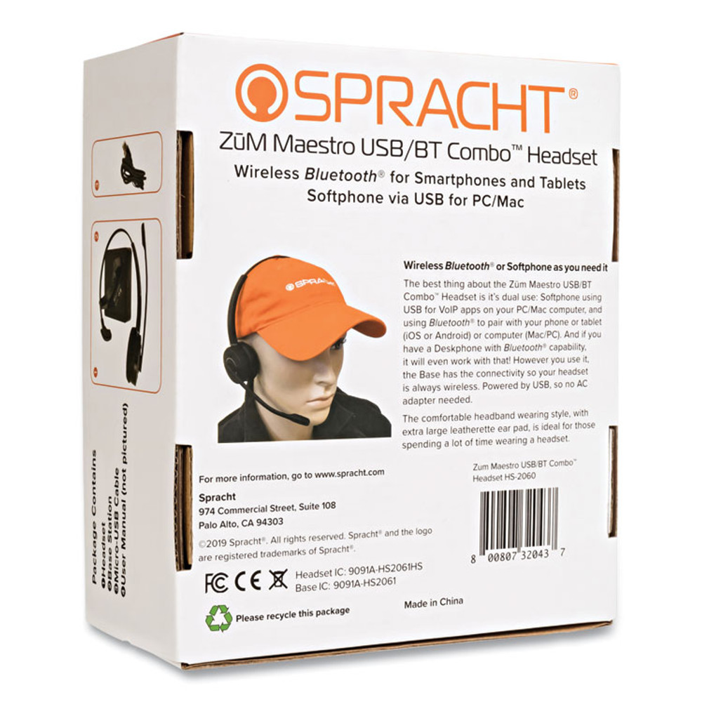 SPRACHT HS2060 ZuM Maestro HS-2060 Monaural Over The Head Headset, Black
