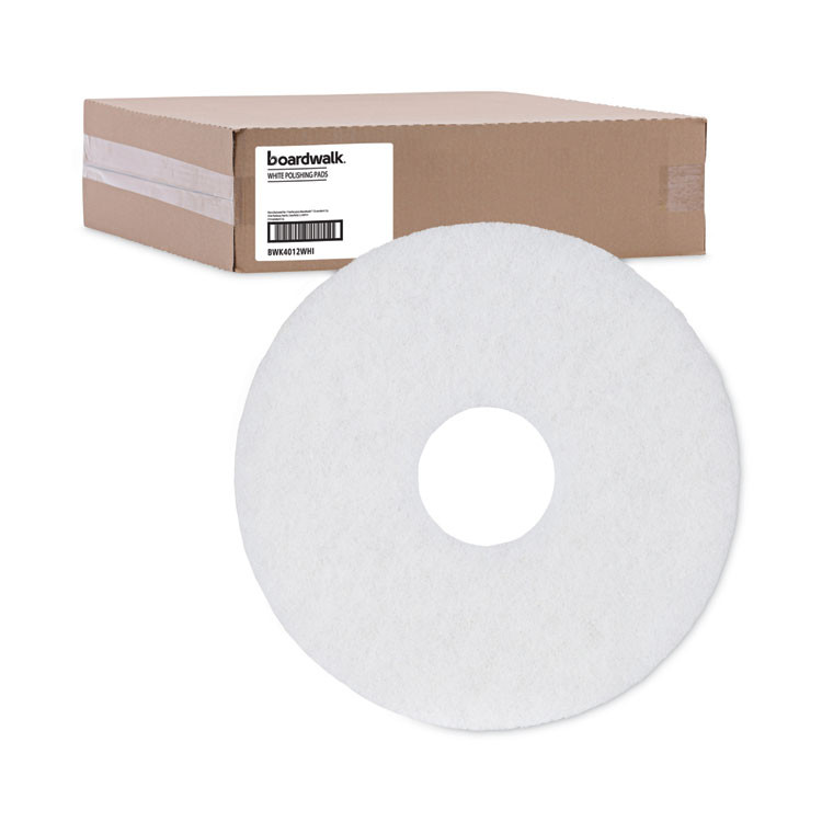 BOARDWALK 4012WHI Polishing Floor Pads, 12" Diameter, White, 5/Carton