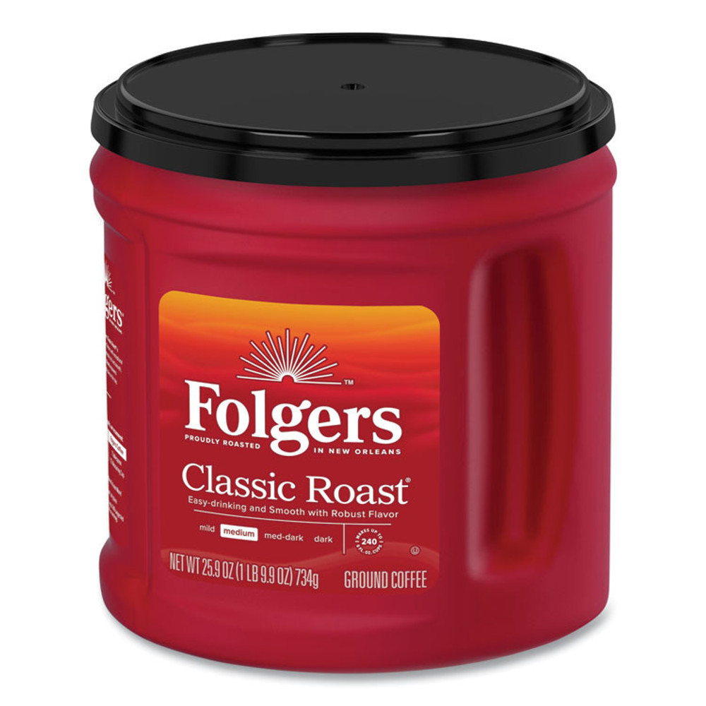 KEURIG DR PEPPER Folgers® 20421CT Coffee, Classic Roast, Ground, 25.9 oz Canister, 6/Carton