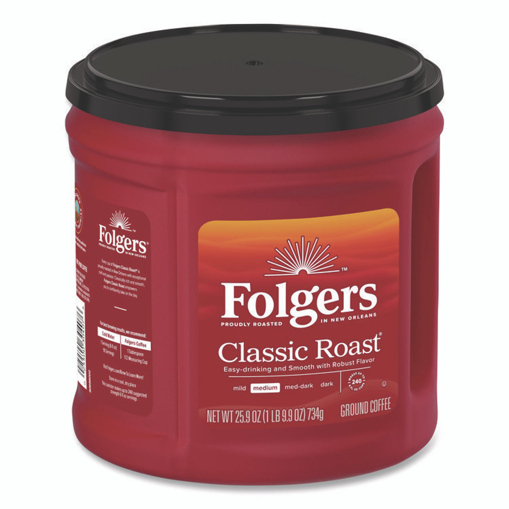 KEURIG DR PEPPER Folgers® 20421CT Coffee, Classic Roast, Ground, 25.9 oz Canister, 6/Carton