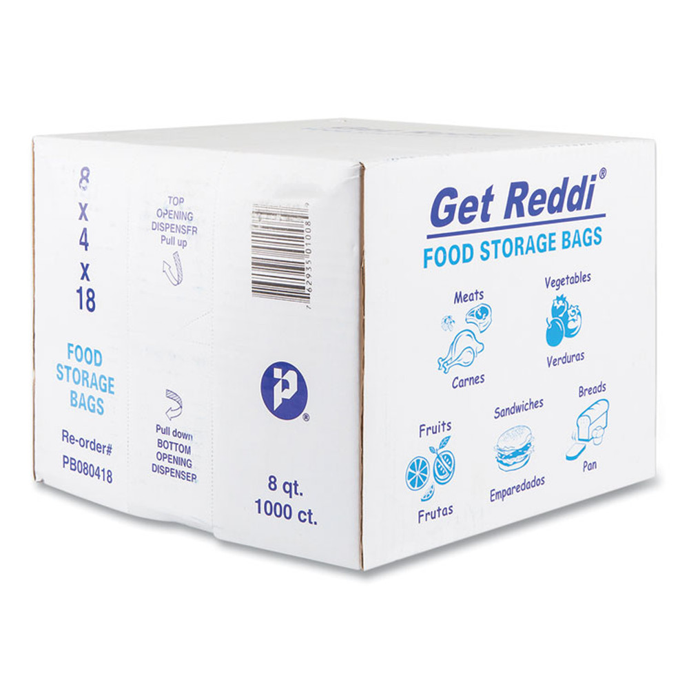 INTEGRATED BAGGING SYSTEMS Inteplast Group PB080418 Food Bags, 2 gal, 8" x 4" x 18", Clear, 1,000/Carton