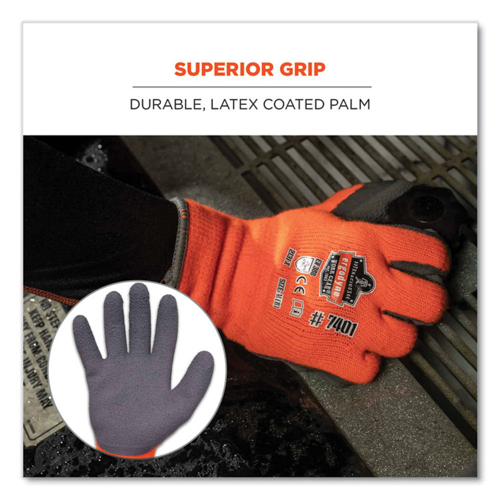 TENACIOUS HOLDINGS, INC. ergodyne® 17896 ProFlex 7401-CASE Coated Lightweight Winter Gloves, EN388: 2131X, 11" Long, XX-Large, Orange, 144 Pairs/Carton