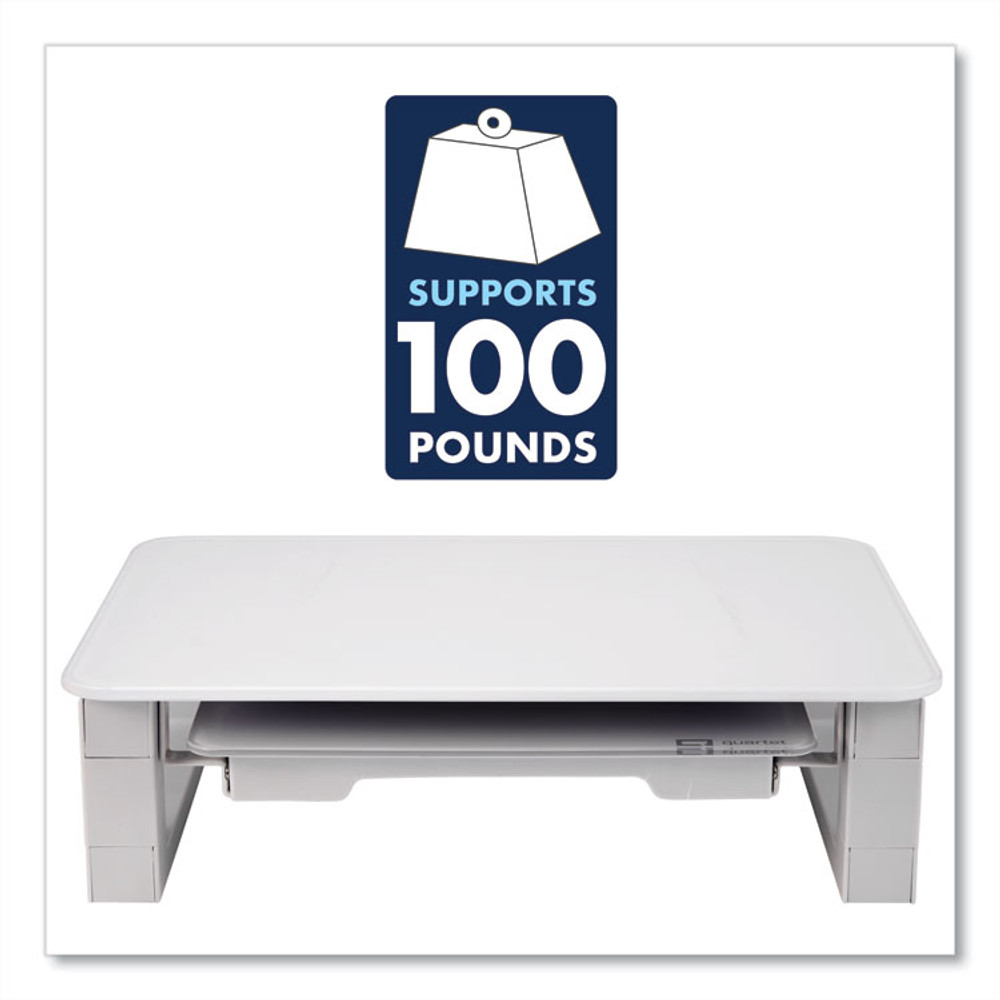 QUARTET MFG. Q090GMRW01 Adjustable Height Desktop Glass Monitor Riser with Dry-Erase Board, 14 x 10.25 x 2.5 to 5.25, White, Supports 100 lb