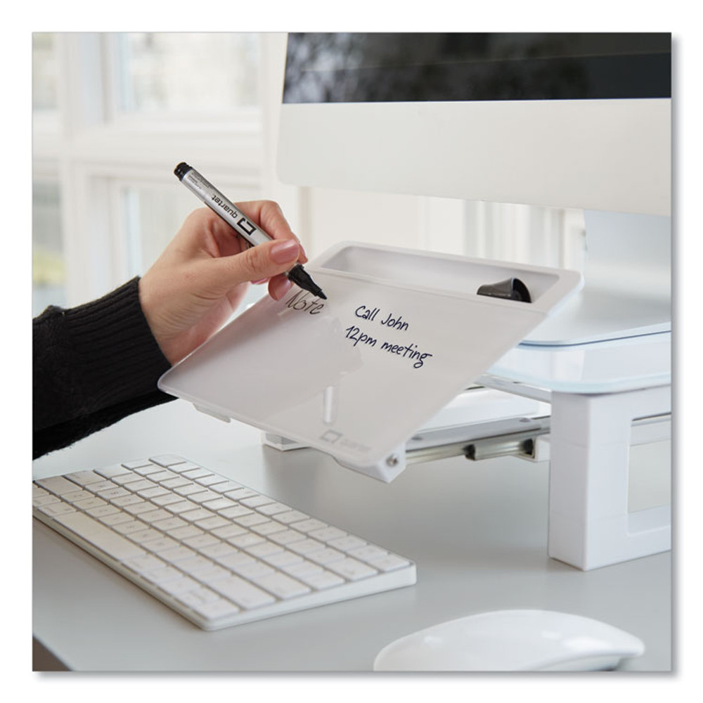 QUARTET MFG. Q090GMRW01 Adjustable Height Desktop Glass Monitor Riser with Dry-Erase Board, 14 x 10.25 x 2.5 to 5.25, White, Supports 100 lb