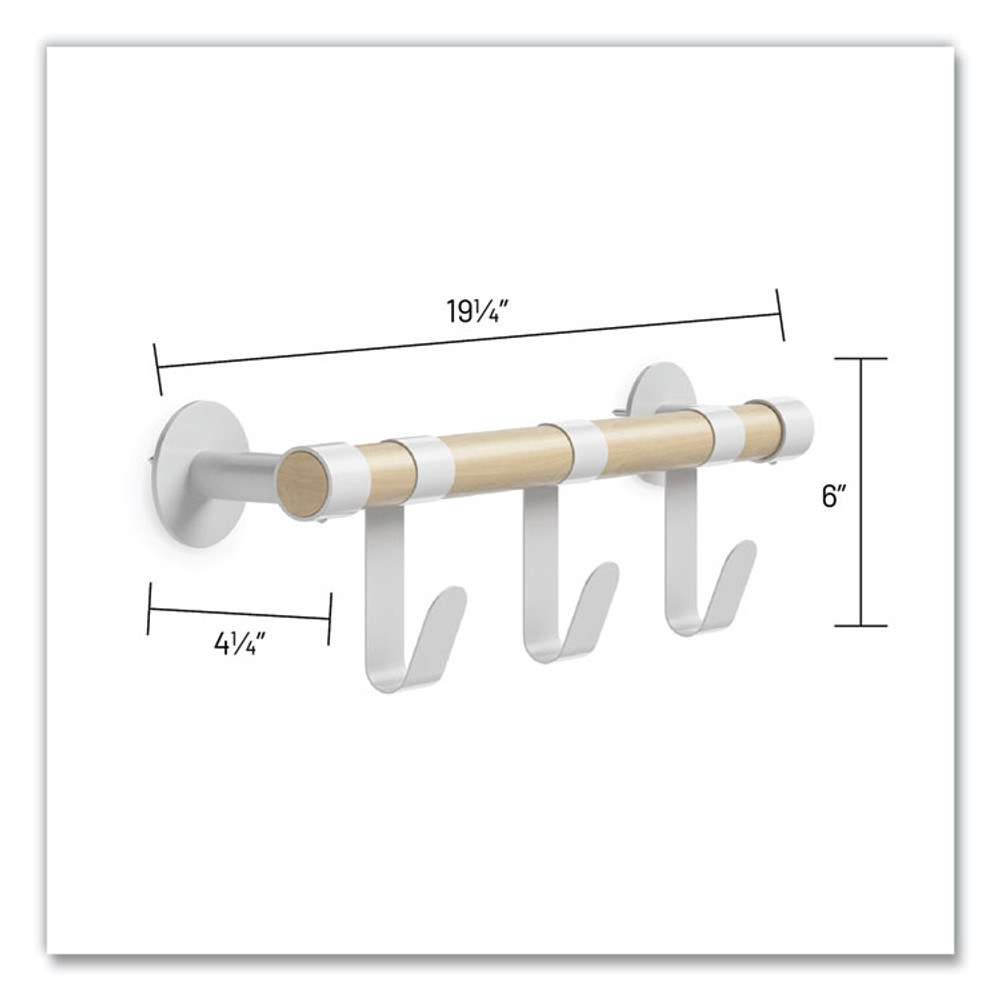 SAFCO PRODUCTS 4263WH Resi Coat Wall Rack, 3 Hook, 19.75w x 4.25d x 6h, White