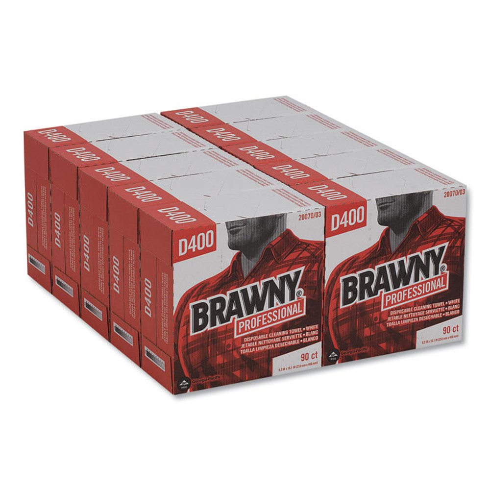 GEORGIA PACIFIC Brawny® Professional 2007003CT Medium Duty Premium DRC Wipers, 1-Ply, 9.25 x 16.3, Unscented, White, 90 Wipes/Box, 10 Boxes/Carton