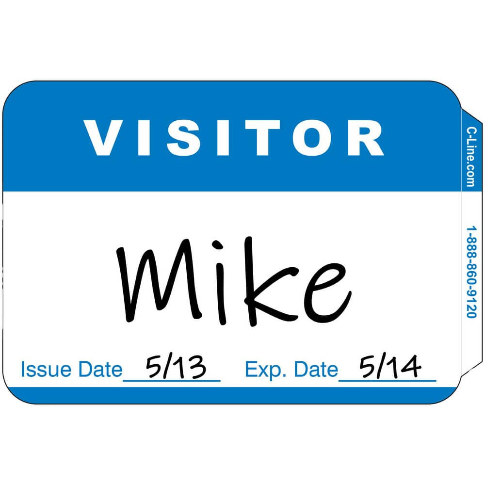 C-LINE. 92245-CT ID Badges; Type: Pressure Sensitive Adhesive Label ; Legend: Visitor ; Color: Blue ; Material: Paper ; Length (Inch): 2-1/4 ; Width (Inch): 3-1/2