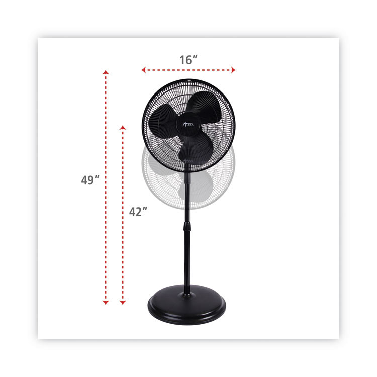 ALERA FANP16B 16" 3-Speed Oscillating Pedestal Stand Fan, Metal, Plastic, Black