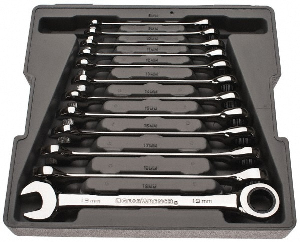 GEARWRENCH 9412 Combination Wrench Set: 12 Pc, 10 mm 11 mm 12 mm 13 mm 14 mm 15 mm 16 mm 17 mm 18 mm 19 mm 8 mm & 9 mm Wrench, Metric