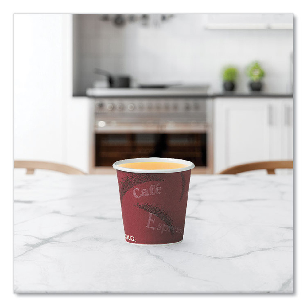 DART SOLO® 374SI Single-Sided Poly Paper Hot Cups, 4 oz, Bistro Design, 50/Pack, 20 Packs/Carton
