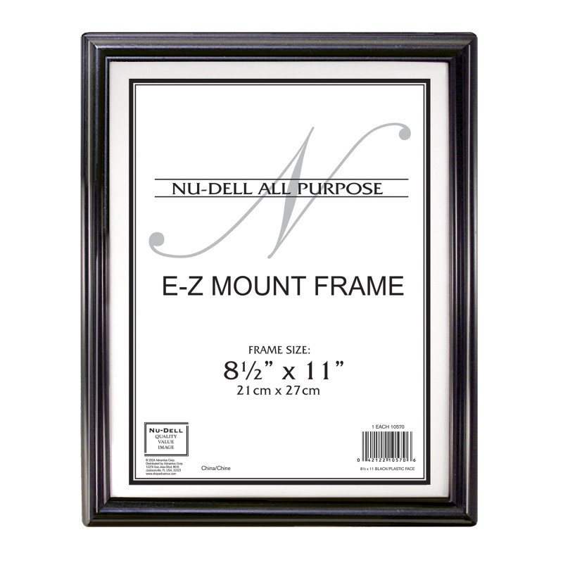 ADVANTUS NuDell EZ Mount Document Frame, Black Plastic, 8.5x11 in