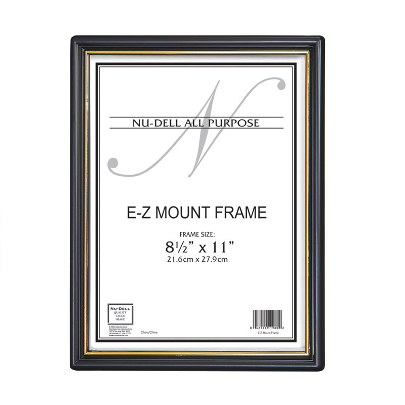 ADVANTUS NuDell EZ Mount Document Frame, Black & Gold Plastic, 8.5x11 in