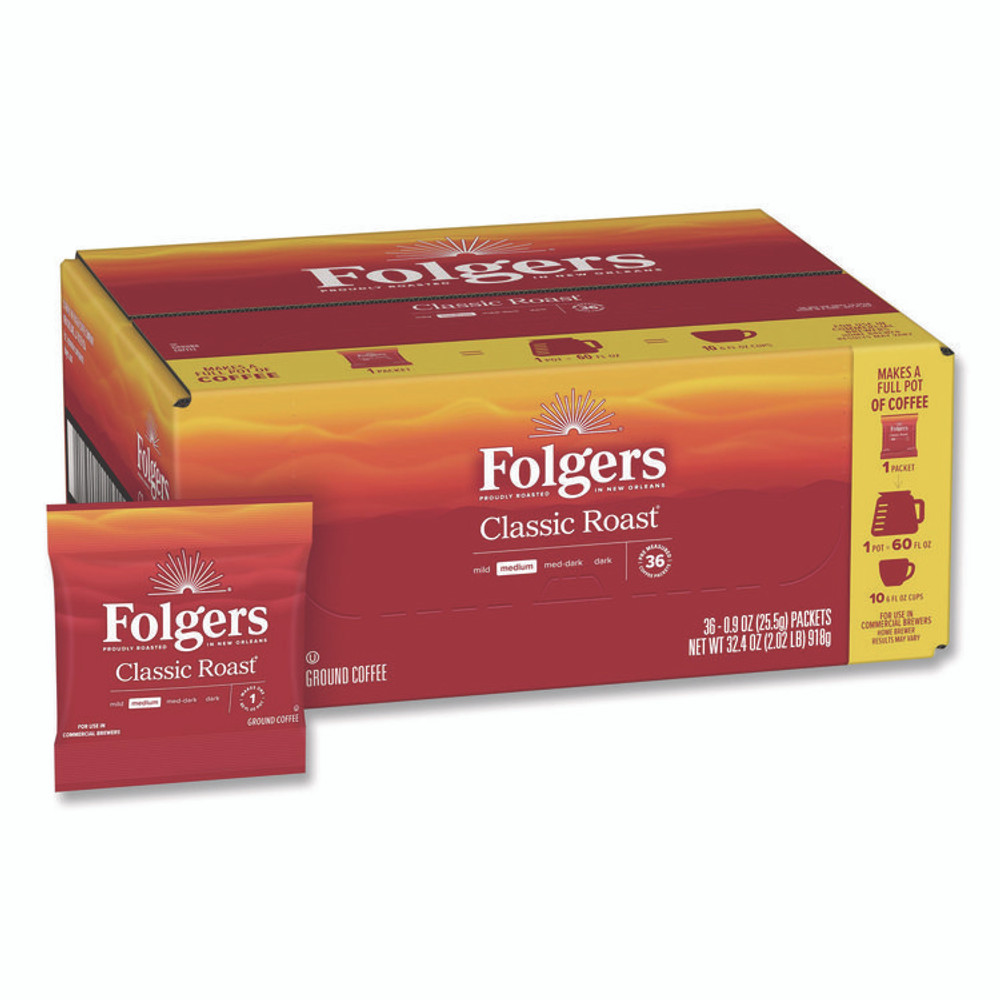 KEURIG DR PEPPER Folgers® 06125 Classic Roast Ground Coffee Fraction Pack, 0.9 oz Fractional Pack, 36/Carton