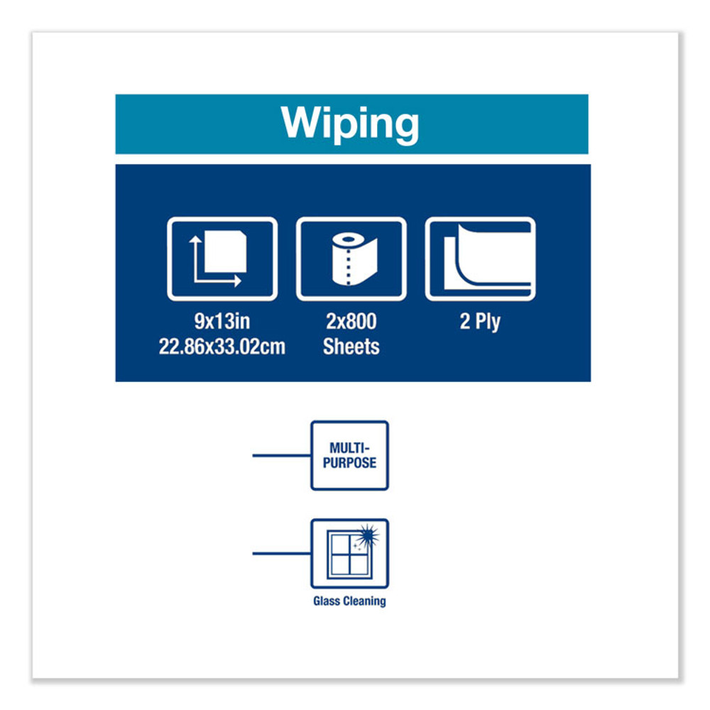 SCA TISSUE Tork® 130211B Paper Wiper, Centerfeed, 2-Ply, 9 x 13, White, 800/Roll, 2 Rolls/Carton