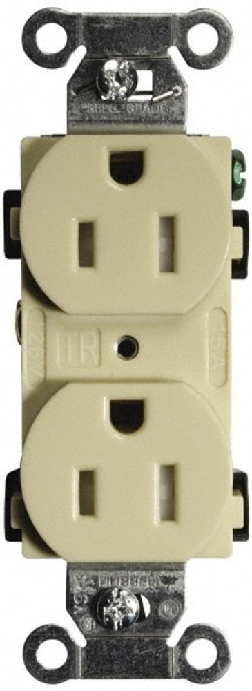 Hubbell Wiring Device-Kellems CR15ITR Straight Blade Duplex Receptacle: NEMA 5-15R, 15 Amps, Self-Grounding