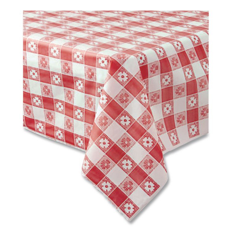 TABLEMATE PRODUCTS, CO. 549RDG Table Set Rectangular Table Covers, Heavyweight Plastic, 54" x 108", Plaid Red/White, 6/Pack