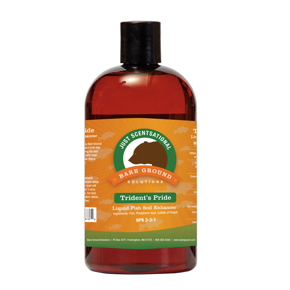 Improve the health of your soil using Just Scentsational Tridents Pride Liquid Fish Fertilizer. The cold-pressed fish hydrolysate soil enhancer leaves behind minimal odor.  Provides rapid and optimal growth in place of chemical fertilizers.  All natural cold-pressed fish hydrolysate soil enhancer.  Cold pressing helps to ensure beneficial active agents are not killed off.  Minimal odor.