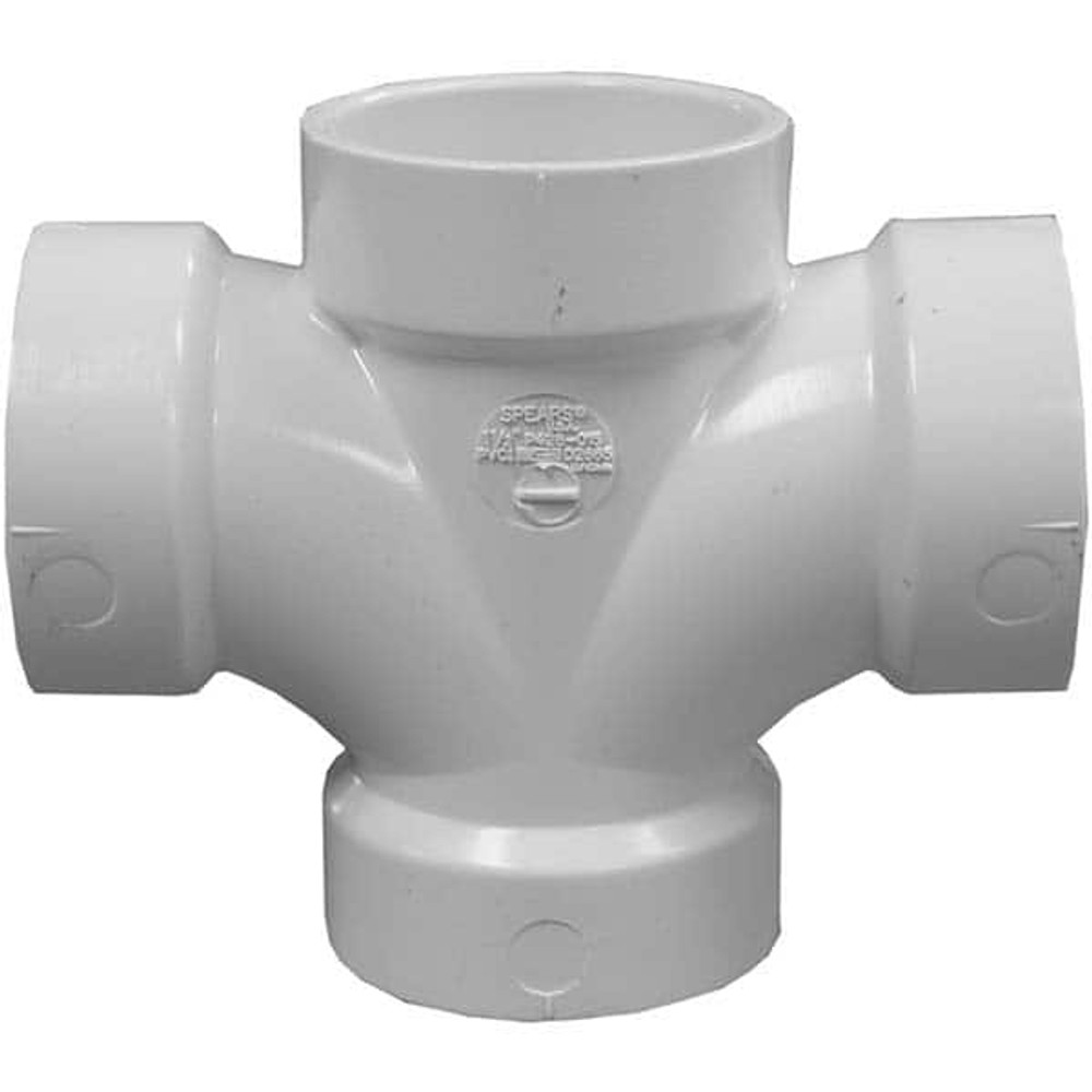 Jones Stephens PDT521 Drain, Waste & Vent Double Sanitary Tee: 2 x 2 x 1-1/2 x 1-1/2" Fitting, All Hub, Polyvinylchloride