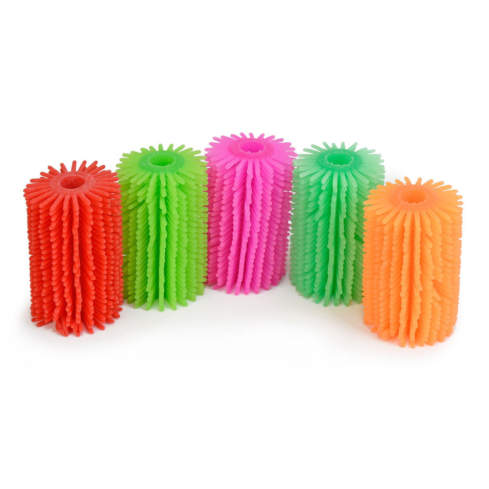 Teach young kids how to properly hold writing utensils with the The Pencil Grip Spiky Grip Pencil Grips. The stretchy grips help improve handwriting and control, and they also reduce hand fatigue during long writing sessions.  Stretchy grips help improve handwriting and control and reduce hand fatigue.  Textured surfaces help with fidgeting, ADD and ADHD.  Contains 50 grips in a variety of colors.