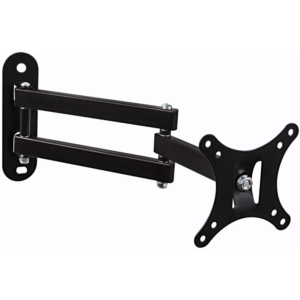 Mount-It! Small TV Monitor Wall Mount Arm integrates fashion with function, delivering ergonomic performance with style. This flat panel display wall mount will easily mount to a single wall stud. It provides full-motion capability through its three articulating joints and the tilt and rotate function at the monitor plate.  Universal design works with all sizes and brands of TVs and monitors so long as they have the VESA 75x75mm and VESA 100x10mm  Weight capacity: 40 lbs  Tilt: up 15 degrees up or down  Swivel: 180 degrees at each joint  Extension: 2in minimum to 15in maximum from the wall  VESA Standard: VESA 75 (hole pattern: 75 x 75 mm), VESA 100 (hole pattern: 100 x 100 mm)
