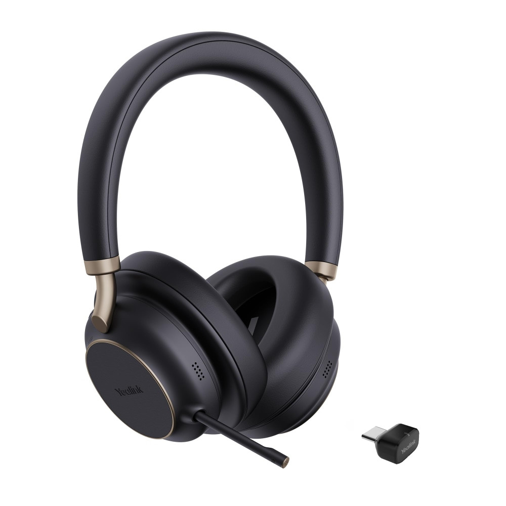 Achieve quality audio from your devices with a Yealink BH76 Plus UC USB-C Headset. The versatile headset can be worn on-ear or over-ear with a simple switch. The hidden microphone arm is retractable to keep it out of your way while not in use.  Flexible switch between on-ear and over-ear use for versatility.  Features multiple microphones with Acoustic Shield Technology.  Dual-side busylight for full visible angles.  Noise cancelling design allows optimal focus.  Features 3 levels of ANC and Qualcomm aptX HD.  Hidden microphone arm is retractable to keep out of the way.  Up to 40 hours of battery life with Qi wireless charging.  Bluetooth enabled.
