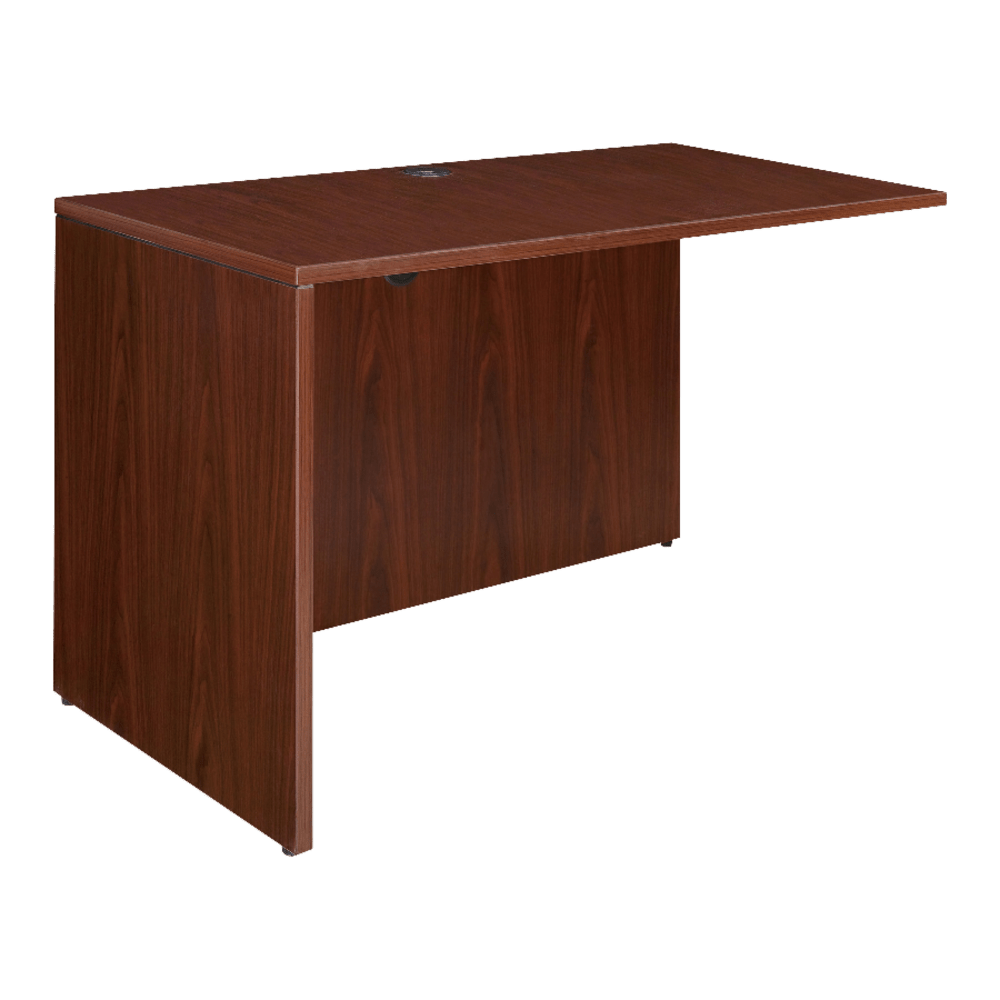 Lorell Essentials Series Reverse Return adds a contemporary touch to your office space.  Use with an Essentials Series Desk to create L-shaped configurations.  Can be configured for left-hand or right-hand placement which must be done at time of assembly.  Easy-to-install design offers fast, simple assembly.  1in thick top is durable to provide excellent support.  A full modesty panel and 2 grommet holes allow for cord routing and concealment.  Metal-to-metal cam-lock connections.  Adjustable floor guides for floor leveling and stability.  Eco-conscious choice - has one or more meaningful eco-attributes or eco-labels.  Assembly required.  Backed by the manufacturers 5-year limited warranty.  High-quality mahogany laminate resists wear-and-tear to maintain a professional look.  GREENGUARD certified - certified for low chemical emissions: UL.COM/GG - UL 2818. Ranked in two tiers: Certified and Gold.  Tested to meet ANSI/BIFMA Performance Standards - Manufacturer testing has been conducted on this product to meet specific performance requirements and safety standards set forth by the American National Standards Institute (ANSI) and the Business and Institutional Furniture Manufacturers.  This product is heavy and/or oversized and may need more than one person to handle.  Less harsh chemicals - made with fewer harsh chemicals, or safer chemicals than typical alternatives, helping  reduce your use of and exposure to substances that may be more harmful to your health and the environment.