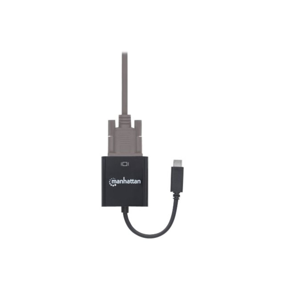 Easily connect a USB type-C source with a VGA display The Manhattan USB-C to VGA Converter establishes a fast, simple and convenient link between a newer USB type-C-equipped media source (computer, tablet, etc.) and an existing VGA display (monitor, projector, etc.). The Manhattan USB-C to VGA Converter is easy and quick to install - no complicated configuration or setup required. This bus-powered, cost-effective and reliable solution allows users to transition to USB type-C content without the expense of upgrading to newer and costly monitors and projectors. Its all-in-one design achieves a compact, integrated solution that eliminates unnecessary cables, tangles and clutter to keep installations and workspaces neat and orderly. Extend the service life of your equipment, and fully realise the investment and value of your legacy VGA display, projector or peripheral with the Manhattan USB-C to VGA Converter.