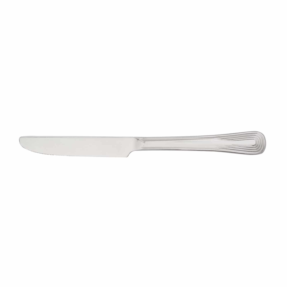 Have a great meal with friends while using this Imagination dinner knife. The pattern is machine finished for durability and sharpness of detail.  18/0 stainless steel construction is strong and resistant to corrosion.  Heavyweight machine-finished Imagination pattern offers a contemporary style.  Knife is 9in long for cutting through large pieces of food.  12-pack of knives keeps your kitchen fully stocked.