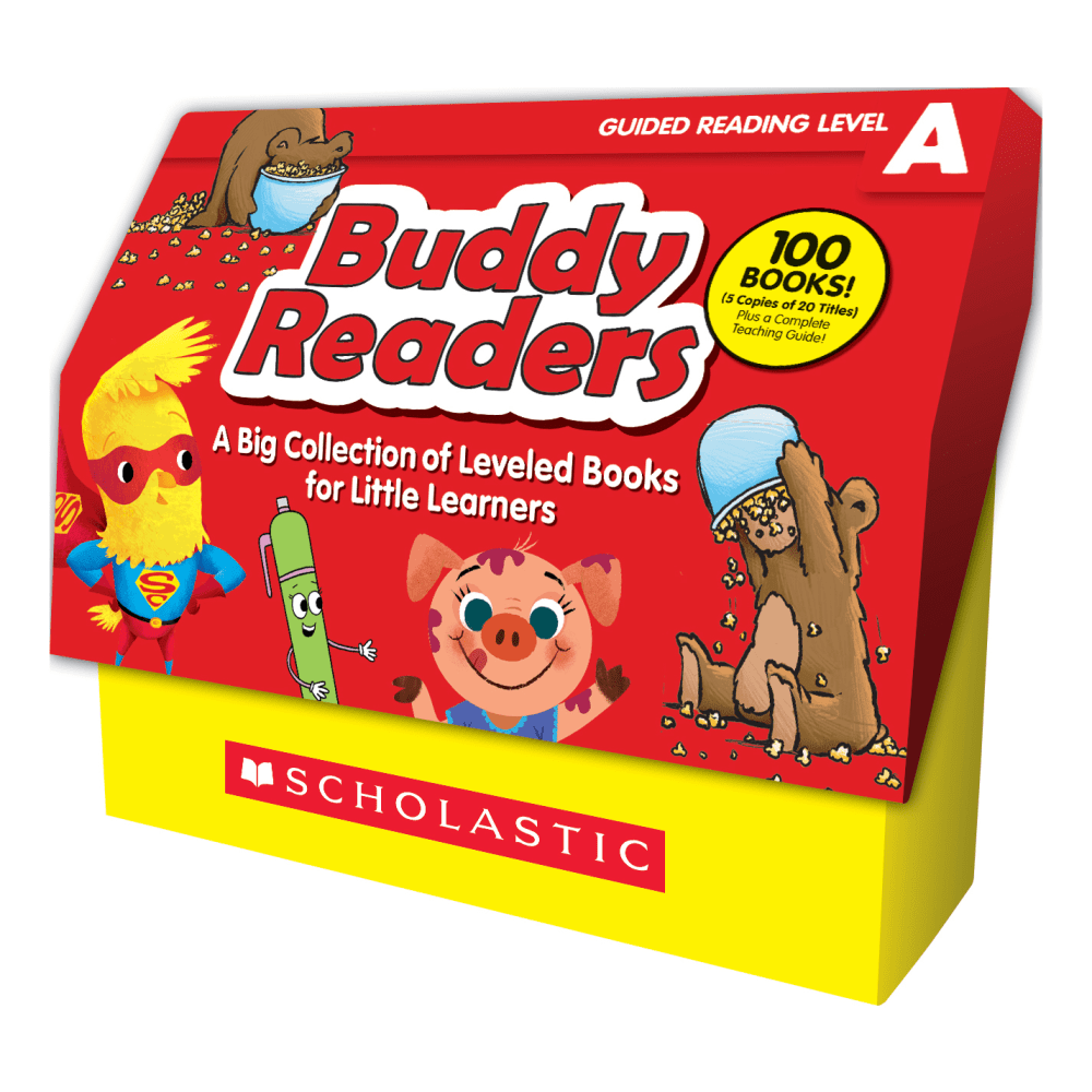 Offer a wealth of options to young readers with this Scholastic Buddy Readers Class Set. The collection includes 100 engaging, character-driven stories that adhere to A-level reading standards.  Helps young students build reading skills.  Character-driven stories engage little learners.  Comes with 5 copies of 5 Patty Pig stories, 5 copies of 5 Super Chick stories, 5 copies of 5 Jen Pen stories and 5 copies of 5 Bear Cubs stories for a total of 100 tales.  Recommended for Pre-K through 2nd grade.