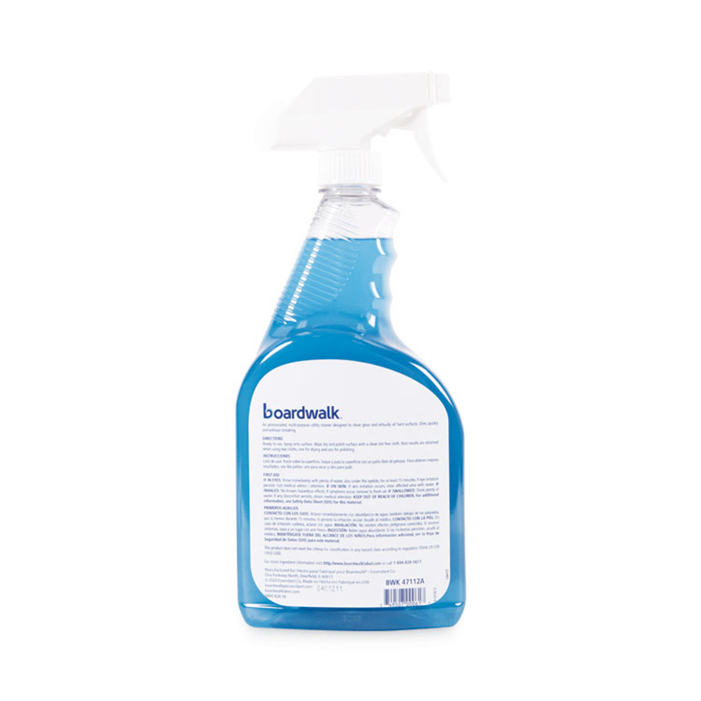 BOARDWALK 47112A Industrial Strength Glass Cleaner with Ammonia, Unscented, 32 oz Trigger Spray Bottle, 12/Carton