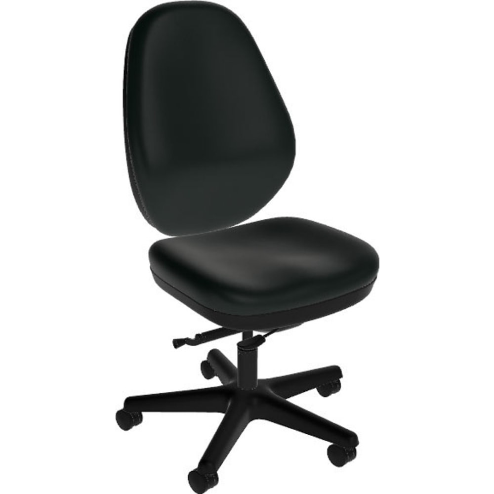 Whether you are at the office or in your living space, choosing the right high-back chair matters. This ergonomic desk chair offers lumbar support and synchronized rocking to provide lasting comfort. The adjustable office chair is great for shared spaces and moves around on riveted casters.  Overall Dimensions: 39-3/4inH x 24inW x 24inD.  Ergonomic design allows for comfort throughout the day.  Recommended for professional use 8-10 hours per day.  Weight capacity tested to support 400 lb.  Resilient, high-density Pressure Cast cushioning.  Fingertip lumbar support adjustment and thoracic and sacral cradles.  Side tension control for synchronized rocking.  Riveted casters.  Assembly required.  Polyurethane material.  Backed by the manufacturers lifetime limited warranty.  Tested to meet ANSI/BIFMA Performance Standards - Manufacturer testing has been conducted on this product to meet specific performance requirements and safety standards set forth by the American National Standards Institute (ANSI) and the Business and Institutional Furniture Manufacturers.  Meets/Exceeds Flammability Standard TB117-2013.
