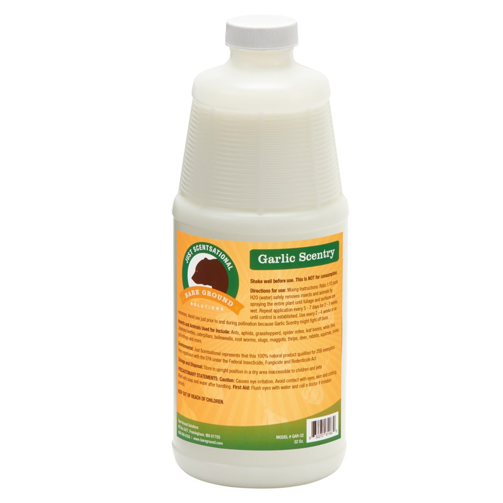 Repel unwanted pests from your garden with Just Scentsational Garlic Scentry Liquid Garlic. The formula is organic and non-toxic, making it safe for use around children, plants and pets.  Designed to fight insects and repel unwanted yard and garden pests.  Garlic odor dissipates quickly and remains effective for 10-14 days.  Organic and non-toxic.  Safe for use around children, plants and pets.  Does not affect the taste of fruit or vegetables.