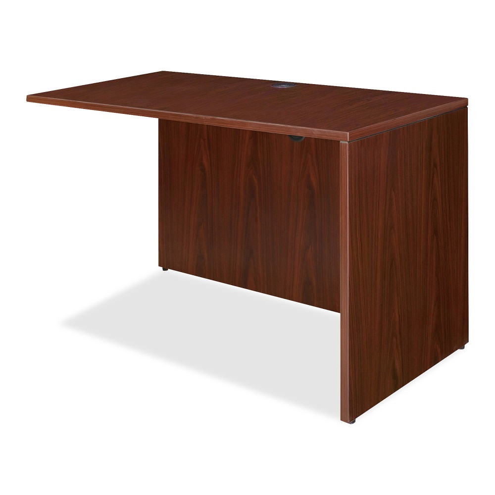 Lorell Essentials Series Reverse Return adds a contemporary touch to your office space.  Use with an Essentials Series Desk to create L-shaped configurations.  Can be configured for left-hand or right-hand placement which must be done at time of assembly.  Easy-to-install design offers fast, simple assembly.  1in thick top is durable to provide excellent support.  A full modesty panel and 2 grommet holes allow for cord routing and concealment.  Metal-to-metal cam-lock connections.  Adjustable floor guides for floor leveling and stability.  Eco-conscious choice - has one or more meaningful eco-attributes or eco-labels.  Assembly required.  Backed by the manufacturers 5-year limited warranty.  High-quality mahogany laminate resists wear-and-tear to maintain a professional look.  GREENGUARD certified - certified for low chemical emissions: UL.COM/GG - UL 2818. Ranked in two tiers: Certified and Gold.  Tested to meet ANSI/BIFMA Performance Standards - Manufacturer testing has been conducted on this product to meet specific performance requirements and safety standards set forth by the American National Standards Institute (ANSI) and the Business and Institutional Furniture Manufacturers.  This product is heavy and/or oversized and may need more than one person to handle.  Less harsh chemicals - made with fewer harsh chemicals, or safer chemicals than typical alternatives, helping  reduce your use of and exposure to substances that may be more harmful to your health and the environment.