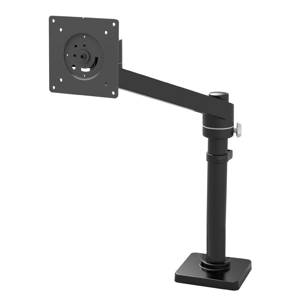 Comprehensive compatibility. Designed to support monitors up to 34in or 86.4 cm with VESA MIS-D compliance, ensuring a fit for a wide range of display sizes and making it a versatile choice for any workspace.  Full motion articulation. Featuring a 180 deg. pan, 360 deg. rotation, and a 35 deg. tilt, this mounting kit offers flexibility, enabling users to share their screen with colleagues or switch between landscape and portrait orientations effortlessly.  Effortless adjustability. Experience seamless height adjustment with a range of 19.9 - 44.7 cm, allowing users to find their perfect viewing angle for maximum comfort during long work sessions.  Integrated cable management. Keeps cables neatly organized and out of sight, contributing to a cleaner, more efficient workspace by reducing clutter and minimizing distractions.