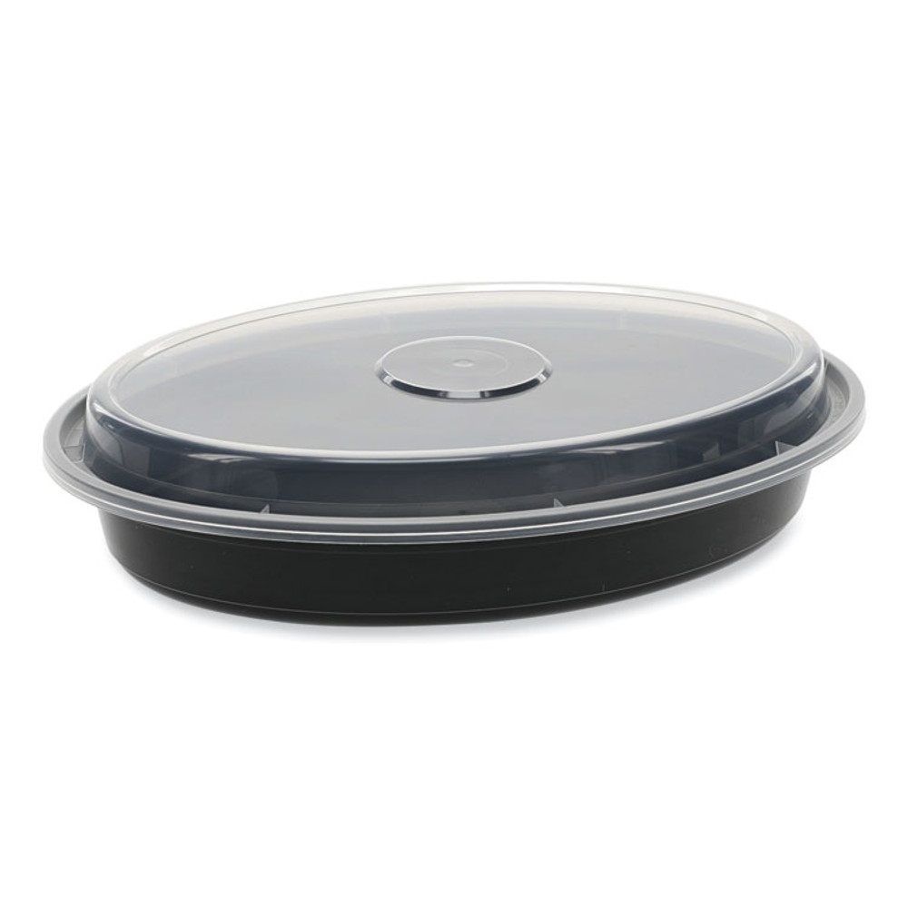 PACTIV EVERGREEN CORPORATION OC24B Newspring VERSAtainer Microwavable Containers, Oval, 24 oz, 9.1 x 6.7 x 1.45, Black/Clear, Plastic, 150/Carton