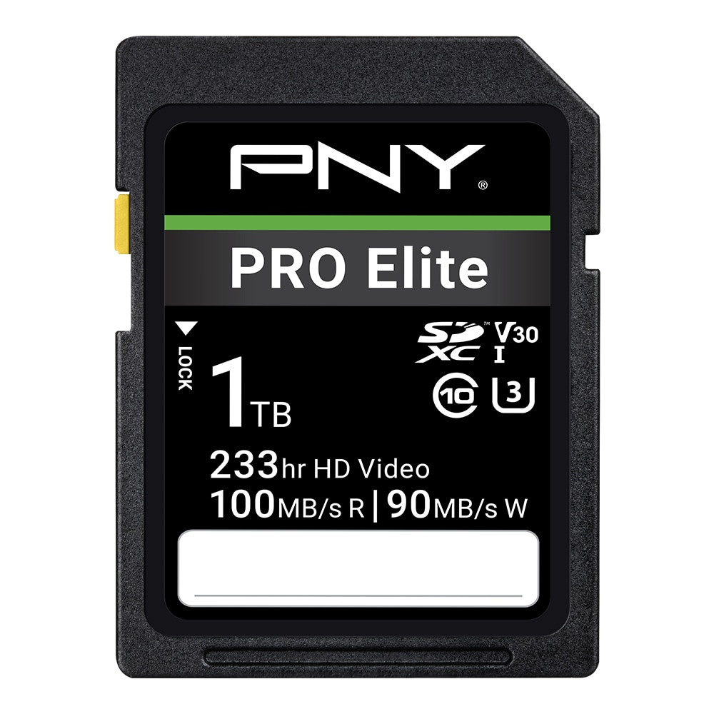 Improve video and photo quality when you utilize a PNY PRO Elite Class 10 U3 V30 SD Flash Memory Card. Read speeds up to 100MB/s and write speeds up to 90MB/s capture amazing HD photos and 4K Ultra HD videos in stunning clarity.  Compatible with point and shoot cameras, DSLR cameras, standard and advanced HD-enabled video cameras  Read speeds up to 100MB/s and write speeds up to 90MB/s  Ideal for burst mode HD photography and 4K Ultra HD videography  V30 video speed rating captures uninterrupted 4K video at a 4096 x 3072 format  Magnet-, shock-, temperature- and water-proof.  Backed by the manufacturers lifetime limited warranty