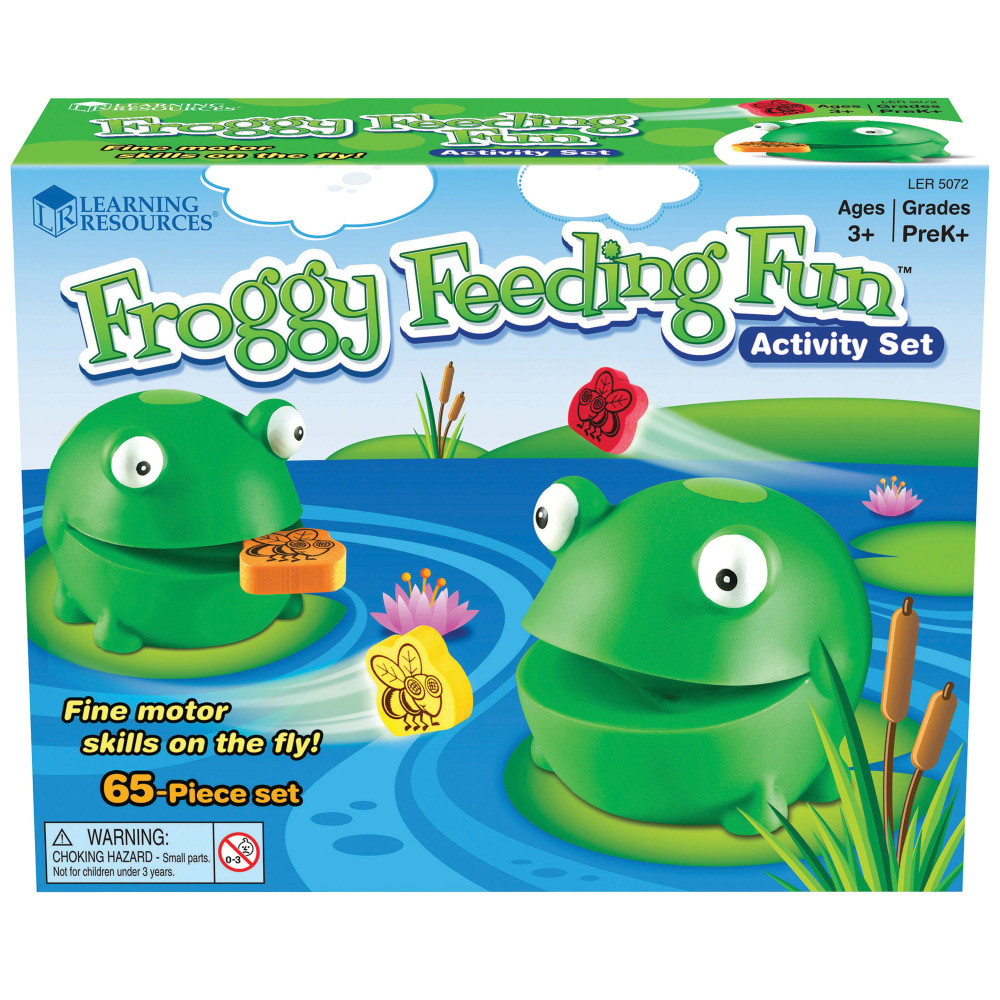 Squeeze the frog to open its mouth, pick up flies and strengthen fine motor muscles!  Roll a cube to determine which flies to munch.  Includes: 2 rubber frogs, 60 flies, 1 number cube, 1 color cube, Activity guide.  Frogs measure 2.5inD.  Grades: PreK+.