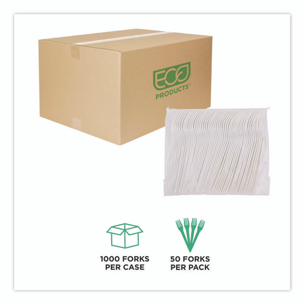ECO-PRODUCTS,INC. EP-S012 Plantware Compostable Cutlery, Fork, Plastic, Pearl White, 50/Pack, 20 Packs/Carton