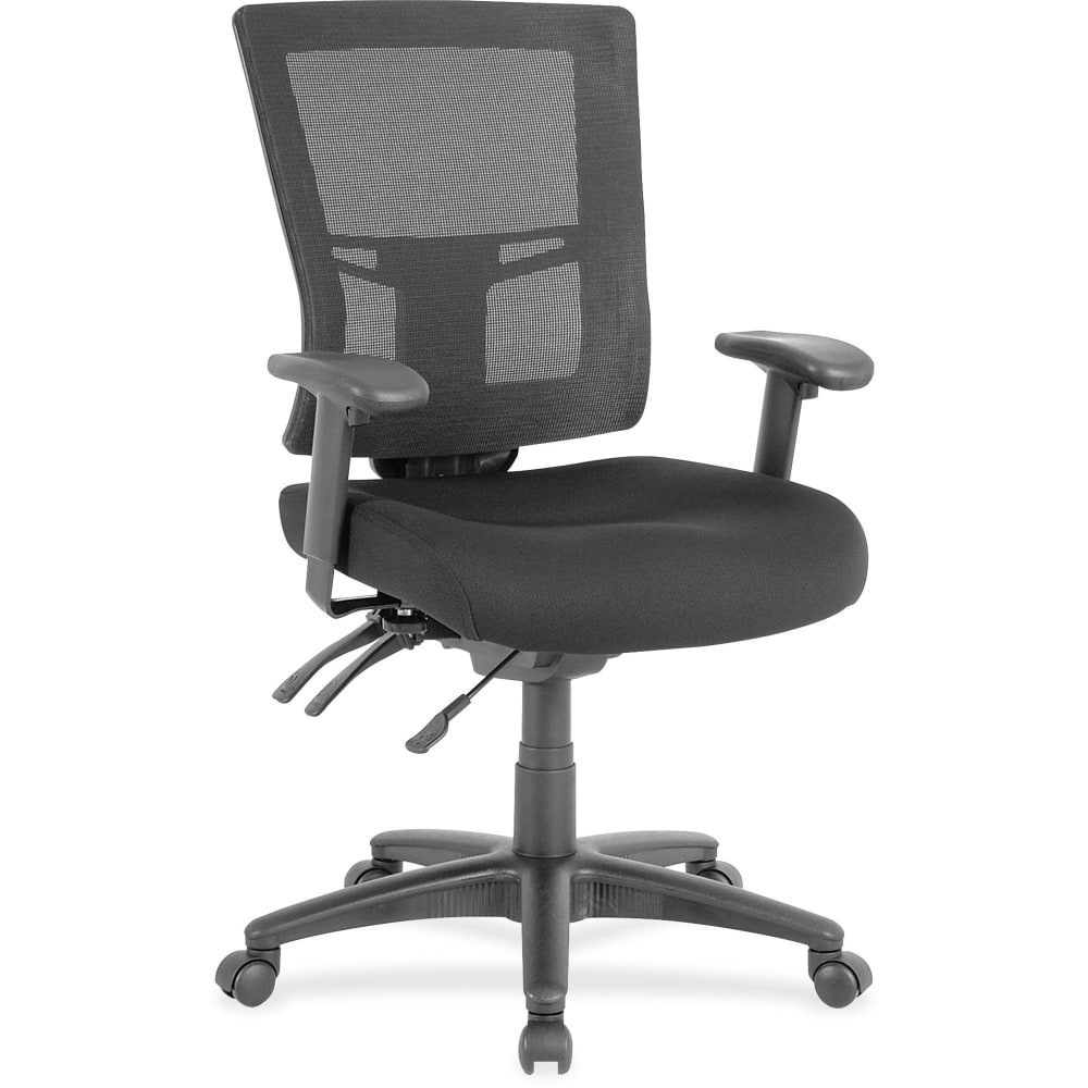 Dual-wheel casters for easy mobility  2-way adjustable armrests feature soft polypropylene arm racks  Seat and back angles adjust independently  360-degree swivel lets you rotate completely for added convenience  High-strength elastic nylon mesh upholstery provides comfortable support
