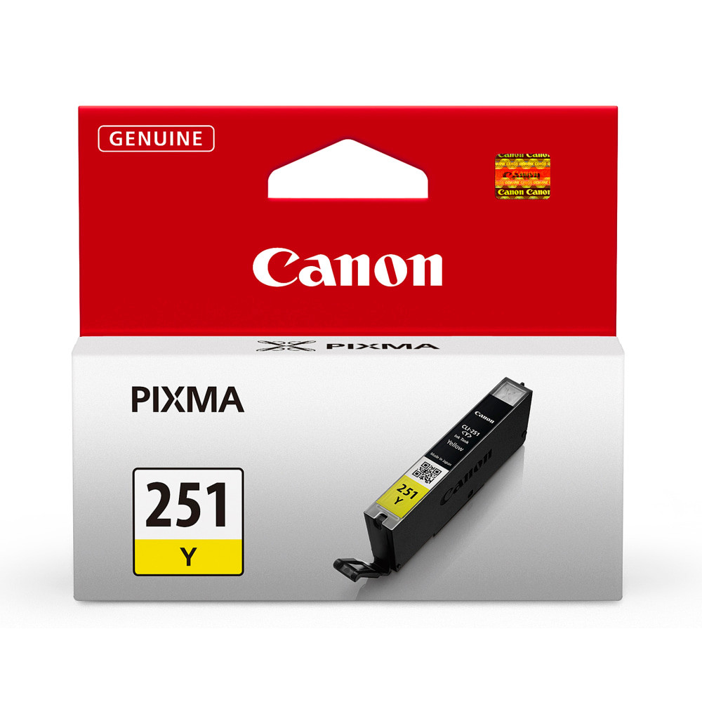Compatible Canon models: PIXMA : MG5420, MG5422, MG5520, MG5522, MG5620, MG6320, MG6420, MG6620, MG7120, MG7520, MX722, MX922, iP7220, iP8720, iX6820.  .  Crisp documents with rich colors make a statement when you are printing for home, work or school. With Canon CLI-251 ink tanks, you can rest assured that every print will deliver the clarity and vibrancy you expect.  OEM product gives you peace of mind with 100% compatibility  ChromaLife100+ feature for maximum efficiency and convenience  Inkjet cartridge gives you outstanding print quality  Rely on a better value for frequent printing with standard yield  Features Yellow print color to better suit your requirements with maximum efficiency  Delivers precise, sharp, and reliable printing with maximum usability  Canon CLI-251 yellow ink tank offers high quality and remarkable durability. The ChromaLife100+ system combines inks deliver beauty and longevity.  Canon CLI-251 yellow ink tank utilizes inks that dry instantly, so photos are ready to be enjoyed immediately.  Offers free access to exclusive content via Creative Park Premium.  Recycling solution - designed to encourage recycling, helping you divert materials from landfill.