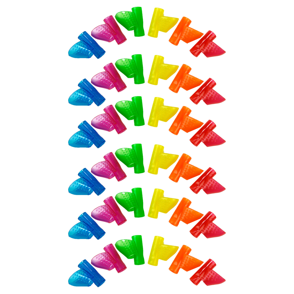 Teach young students the proper handwriting techniques with the aid of these The Pencil Grip The Pointer Grips. Each plastic grip is designed to support the pointer finger and assist users in finding the ideal finger positioning.  Made from plastic.  Offers support for the pointer finger while writing.  Once the ideal support position is secured, the other 2 fingers will naturally find the correct position.  Recommended for the Early Childhood stage.  Each pack includes 12 grips in assorted colors. Sold as 3 packs for a total of 36 grips.