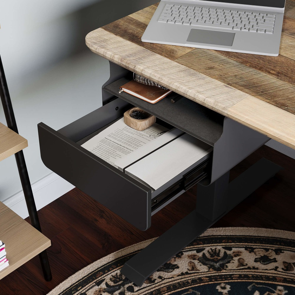 The VARI Undermount Storage Shelf increases your desk storage space without taking up room on your desk. The shelfs interior is lined with PET felt that is gentle on contents.  Durable steel construction.  Features a PET felt lining to help protect contents.  Straightforward installation.