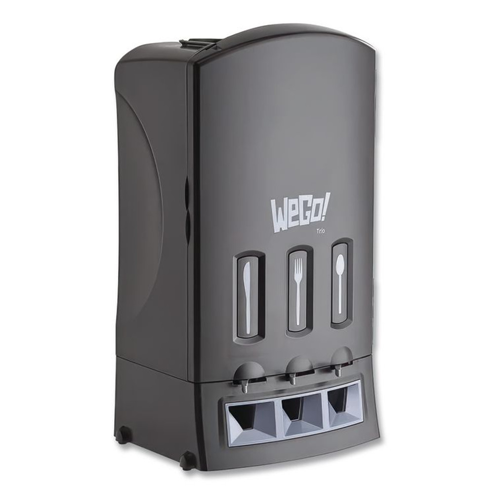 TEAM THREE GROUP WeGo 56102200 Trio Utensil Dispenser, Holds 100 Forks/100 Knives/100 Spoons, 13.39 x 15.75 x 23.62, Black