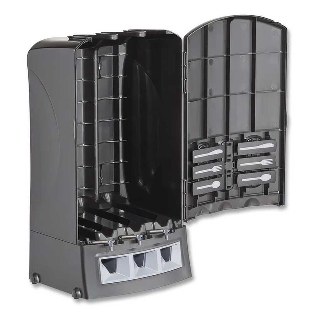 TEAM THREE GROUP WeGo 56102200 Trio Utensil Dispenser, Holds 100 Forks/100 Knives/100 Spoons, 13.39 x 15.75 x 23.62, Black
