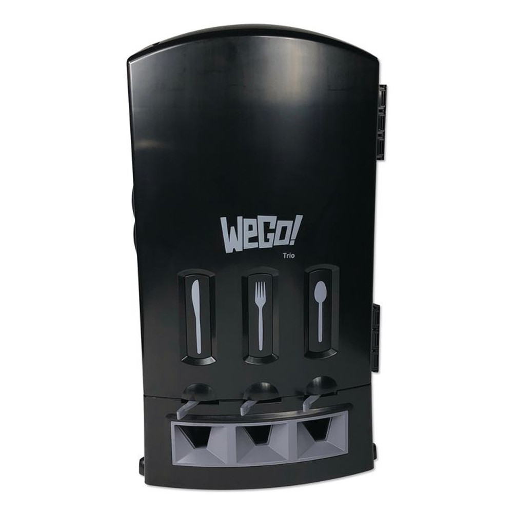 TEAM THREE GROUP WeGo 56102200 Trio Utensil Dispenser, Holds 100 Forks/100 Knives/100 Spoons, 13.39 x 15.75 x 23.62, Black