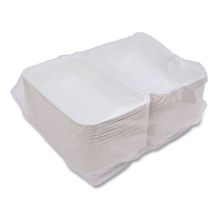 ECO-PRODUCTS,INC. EPHC96NFA Vanguard Renewable and Compostable Sugarcane Clamshells, 9 x 6 x 3, White, 250/Carton